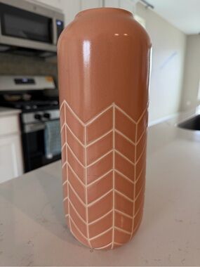 CB2 Terracotta Vase with White Accents